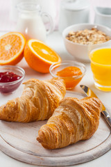 Breakfast with delicious French croissants