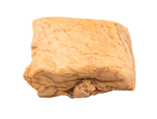 Homemade fried tofu over white background