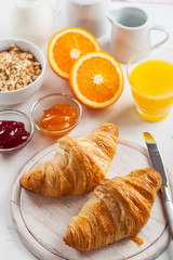 Breakfast with delicious French croissants