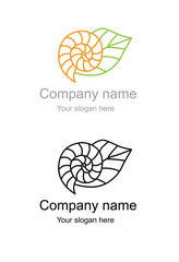 Logo with snail and a green leaf