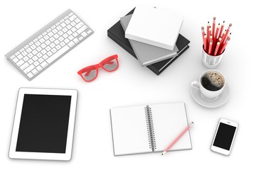 laptop and office stuff, workplace, top view