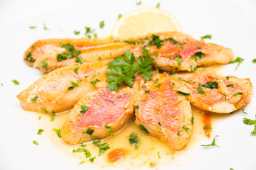 Triglie in umido, Surmullet soup, Mediterranean Cuisine 