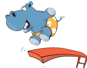 Fototapete Rund Little hippopotamus. Cartoon  © liusa