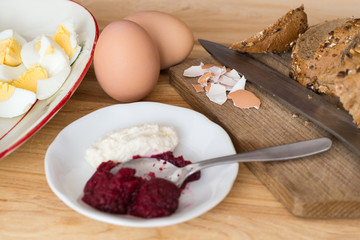 Traditional easter meal in east Europe, view from above