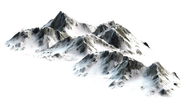
Snowy Mountains peaks separated on white background