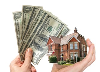 Hand holding house - sale of real estate