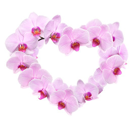 Fototapeta na wymiar Valentines Day heart made of pink orchid