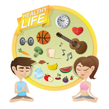 boy and girl meditating with healthy lifestyle concept
