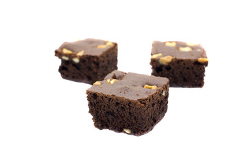 Brownie on white background.