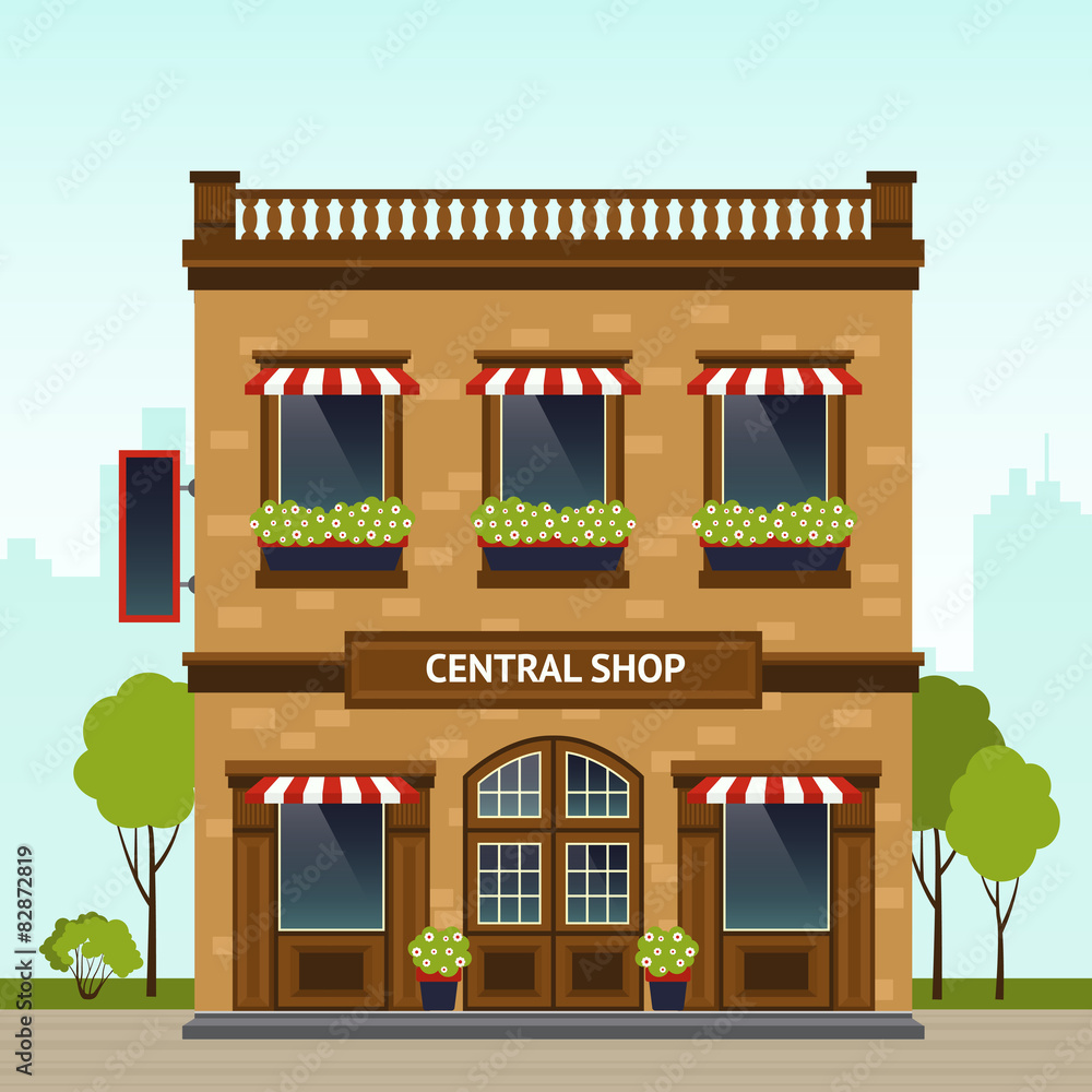 Poster shop facade illustration