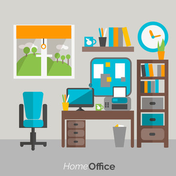 Home office furniture icon poster