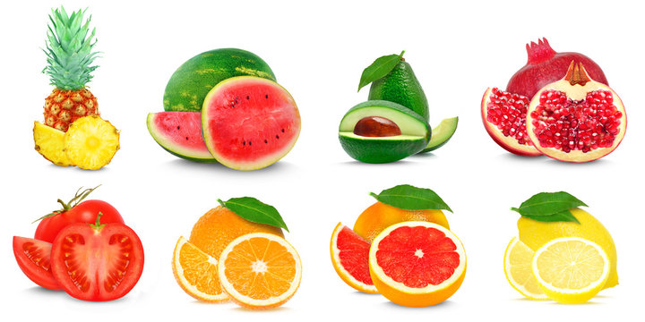 collage fruit isolated on white background