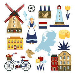 Netherlands Symbols Set - obrazy, fototapety, plakaty