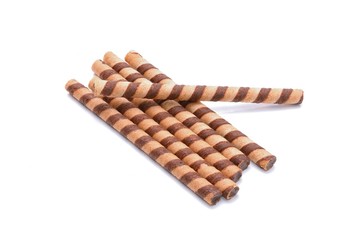 Chocolate sticks on white background