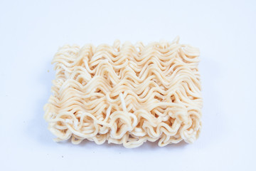 Noodles row in bowl isolated on white background