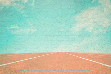  vintage style  of running track lane  and sky background with s