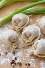 Homemade uncooked dumplings with meat
