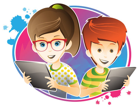 kids and technology / kids are using tablet