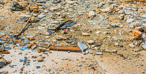 image of small pebble rock on cracked cement ground  texture.