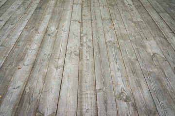 Old grey wooden floor perspective. Background photo texture