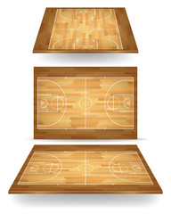 Wooden basketball court with perspective