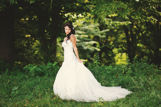 Wedding picture of happy bride.