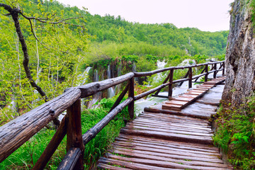 Wooden tourist path in Plitvice lakes national park