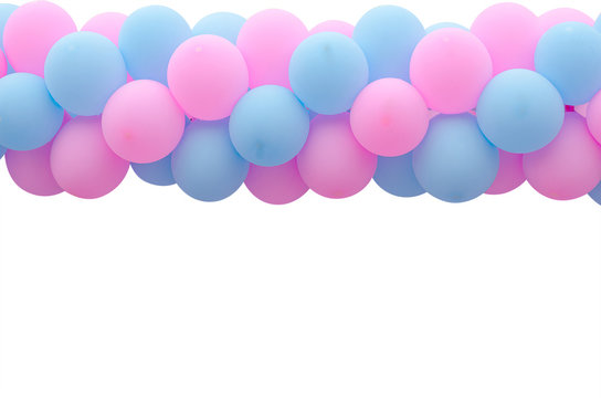 Pink and blue balloon over white background