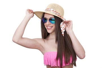 bikini girl, pamela and sunglasses isolated