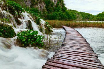 Wooden path in National Park in Plitvice