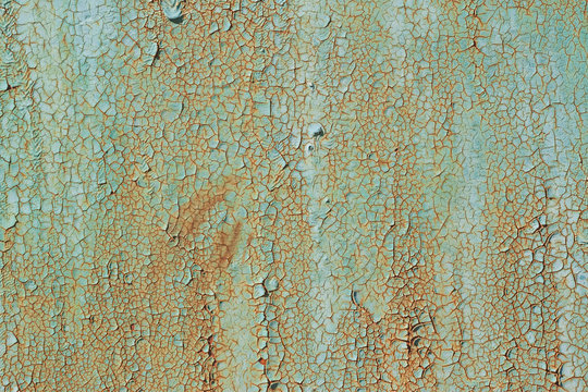 texture of old green peeling paint