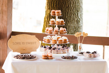 Cupcakes tower at the banquet table
