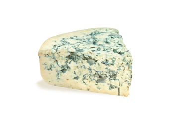 piece of blue cheese on white background