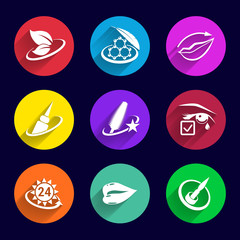 Cosmetics Icons set illustration lipstick brush female mascara