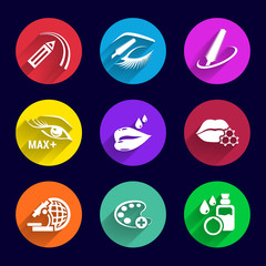 Cosmetics Icons set illustration lipstick brush female mascara