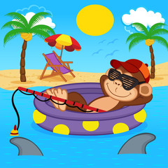 Obraz na płótnie Canvas monkey fishing on sea - vector illustration, eps