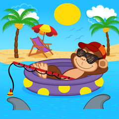 Obraz premium monkey fishing on sea - vector illustration, eps