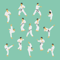 Group of the men showing karate.