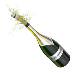 Opened bottle with foaming champagne.   © Yabresse