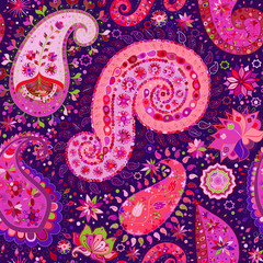 Vintage floral motif ethnic seamless background.