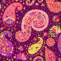 Vintage floral motif ethnic seamless background.