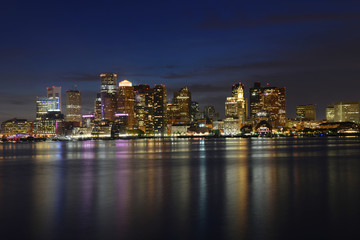 Fototapeta na wymiar Boston City Skyscrapers at night from East Boston, Boston, USA