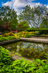 Fototapeta na wymiar Gardens at the South Waterfront Park in Portland, Oregon.