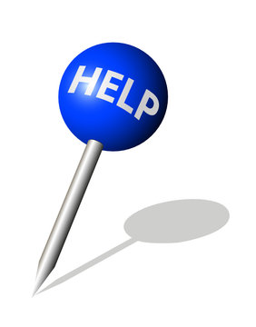 Runde blaue Stecknadel mit Help Symbol

