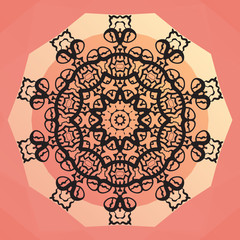 Ornamental round mandala design. Round frame on pink background