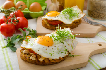 Fototapeta na wymiar Healthy dinner panini toast, egg and vegetable