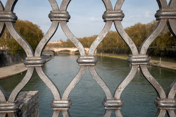 Vintage railings of Sant'Angelo bridge, Rome Italy