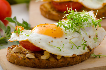 Healthy dinner panini toast, egg and vegetable