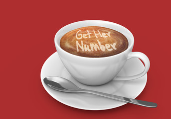 Latte art message in a coffee cup that says get her number