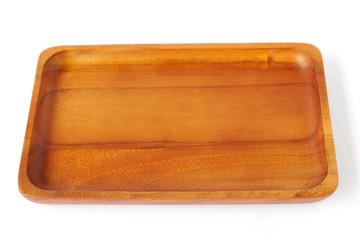 Empty wooden plate isolated on white background
